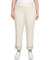 Ruby Rd. Plus Size Embroidered Beaded Hem Pull-On Ankle Pants