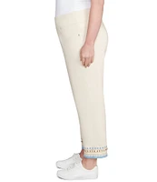 Ruby Rd. Plus Size Embroidered Beaded Hem Pull-On Ankle Pants