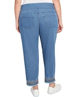 Ruby Rd. Plus Size Embroidered Hem Pull-On Ankle Jeans