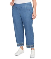 Ruby Rd. Plus Size Embroidered Hem Pull-On Ankle Jeans
