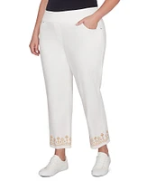 Ruby Rd. Plus Size Embroidered Hem Pull-On Ankle Pants