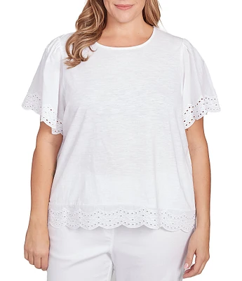 Ruby Rd. Plus Size Embroidered Jersey Knit Scoop Neck Short Sleeve Top