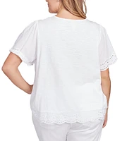 Ruby Rd. Plus Size Embroidered Jersey Knit Scoop Neck Short Sleeve Top
