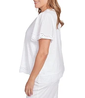 Ruby Rd. Plus Size Embroidered Jersey Knit Scoop Neck Short Sleeve Top