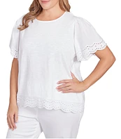Ruby Rd. Plus Size Embroidered Jersey Knit Scoop Neck Short Sleeve Top