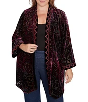 Ruby Rd. Plus Size Embroidered Paisley Velvet Shawl Neck Long Sleeve Open Front Cardigan Sweater