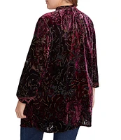 Ruby Rd. Plus Size Embroidered Paisley Velvet Shawl Neck Long Sleeve Open Front Cardigan Sweater