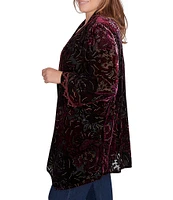 Ruby Rd. Plus Size Embroidered Paisley Velvet Shawl Neck Long Sleeve Open Front Cardigan Sweater