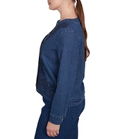 Ruby Rd. Plus Size Embroidered Round Neck Long Sleeve Button-Front Denim Jacket