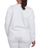 Ruby Rd. Plus Size Embroidered Round Neck Long Sleeve Button-Front Denim Jacket