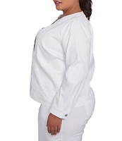 Ruby Rd. Plus Size Embroidered Round Neck Long Sleeve Button-Front Denim Jacket
