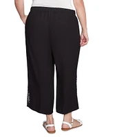 Ruby Rd. Plus Size Embroidered Tropical Fern Wide Leg Pull-On Cropped Pants