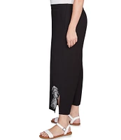 Ruby Rd. Plus Size Embroidered Tropical Fern Wide Leg Pull-On Cropped Pants