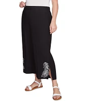 Ruby Rd. Plus Size Embroidered Tropical Fern Wide Leg Pull-On Cropped Pants
