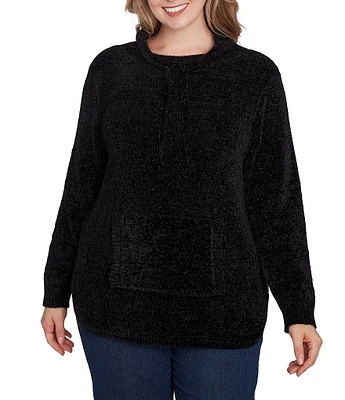 Ruby Rd. Plus Size Eyelash Knit Mock Neck Long Sleeve Kangaroo Pocket Sweater