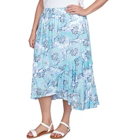 Ruby Rd. Plus Size Floral Mesh Asymmetrical Ruffle Hem Pull-On Skirt