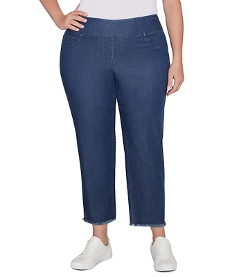 Ruby Rd. Plus Size Fringe Hem Pull-On Ankle Denim Pants