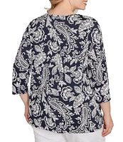 Ruby Rd. Plus Size Jacobean Print Scoop Neck 3/4 Sleeve Top