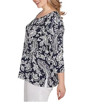 Ruby Rd. Plus Size Jacobean Print Scoop Neck 3/4 Sleeve Top