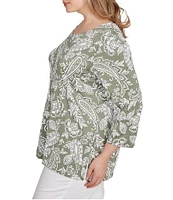 Ruby Rd. Plus Size Jacobean Print Scoop Neck 3/4 Sleeve Top