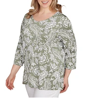 Ruby Rd. Plus Size Jacobean Print Scoop Neck 3/4 Sleeve Top