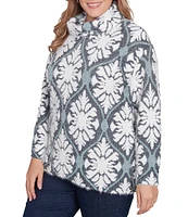 Ruby Rd. Plus Size Jacquard Knit Jewel Tile Cowl Neck Long Sleeve Side Slits Sweater