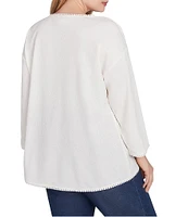 Ruby Rd. Plus Size Jacquard Knit Lace Edge Detail Scoop Neck 3/4 Sleeve Top