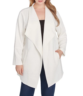 Ruby Rd. Plus Size Jacquard Knit Shawl Collar Long Sleeve Open-Front Winter Scroll Jacket