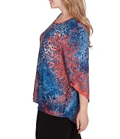 Ruby Rd. Plus Size Jacquard Knit Tie Dye Keyhole Bar Detail 3/4 Sleeve Top