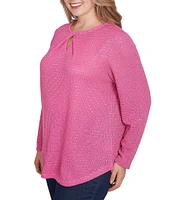 Ruby Rd. Plus Size Keyhole Neck Long Sleeve Sequin Knit Top