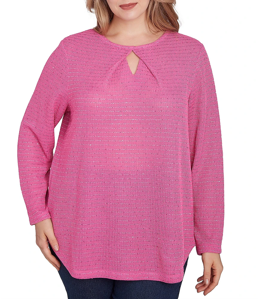 Ruby Rd. Plus Size Keyhole Neck Long Sleeve Sequin Knit Top