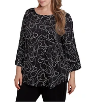 Ruby Rd. Plus Size Knit Abstract Heart Dew Drop Accents Scoop Neck 3/4 Sleeve Top