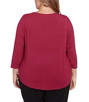 Ruby Rd. Plus Size Knit Beaded Embellished Scoop Neck 3/4 Sleeve Top