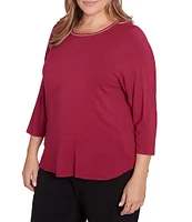 Ruby Rd. Plus Size Knit Beaded Embellished Scoop Neck 3/4 Sleeve Top