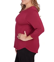 Ruby Rd. Plus Size Knit Beaded Embellished Scoop Neck 3/4 Sleeve Top