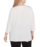 Ruby Rd. Plus Size Knit Embellished Boat Neck 3/4 Sleeve Solid Top