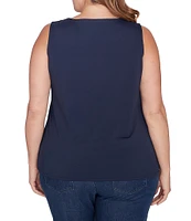 Ruby Rd. Plus Size Knit Embellished Notch V-Neck Sleeveless Tank Top