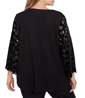 Ruby Rd. Plus Size Knit Embellished Scoop Neck 3/4 Lace Sleeve Top