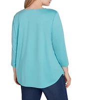 Ruby Rd. Plus Size Knit Embellished Scoop Neck 3/4 Sleeve Solid Top