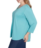 Ruby Rd. Plus Size Knit Embellished Scoop Neck 3/4 Sleeve Solid Top