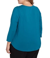 Ruby Rd. Plus Size Knit Embellished Scoop Neck 3/4 Sleeve Stretch Top