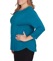 Ruby Rd. Plus Size Knit Embellished Scoop Neck 3/4 Sleeve Stretch Top