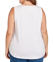 Ruby Rd. Plus Size Knit Embroidered Square Neck Sleeveless Embellished Tank