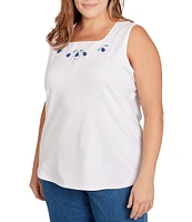 Ruby Rd. Plus Size Knit Embroidered Square Neck Sleeveless Embellished Tank