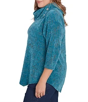 Ruby Rd. Plus Size Knit Faux Fois Bois Print Split Cowl Neck 3/4 Sleeve Asymmetric Hem Sweater