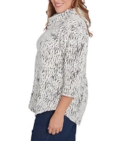 Ruby Rd. Plus Size Knit Faux Fois Bois Print Split Cowl Neck 3/4 Sleeve Asymmetric Hem Sweater