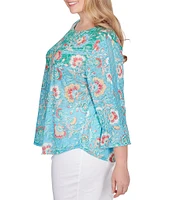 Ruby Rd. Plus Size Knit Floral Print Crew Neck 3/4 Sleeve Top Product Name