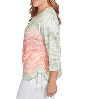 Ruby Rd. Plus Size Knit Jersey Floral Beaded Embellished Crew Neck 3/4 Sleeve Ruched Side Detail Top