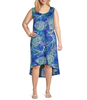 Ruby Rd. Plus Size Knit Jungle Print Scoop Neck Sleeveless Hi-Low Hem Shift Dress