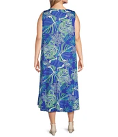 Ruby Rd. Plus Size Knit Jungle Print Scoop Neck Sleeveless Hi-Low Hem Shift Dress